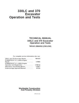 JOHN DEERE 330LC, 370LC EXCAVATOR OPERATION AND TEST MANUAL (TM1669)