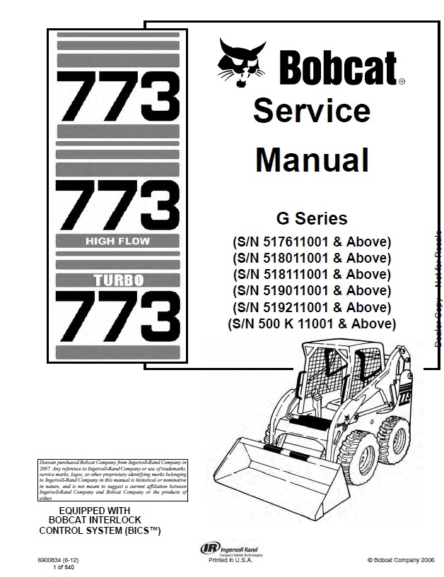 BOBCAT 773, 773 High Flow, 773 Turbo G Series Skid Ste