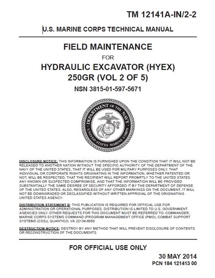 JOHN DEERE 250GR HYDRAULIC EXCAVATOR HYEX FIELD MAINTENANCE TECHNICAL SERVICE REPAIR MANUAL