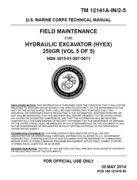 JOHN DEERE 250GR HYDRAULIC EXCAVATOR HYEX FIELD MAINTENANCE TECHNICAL SERVICE REPAIR MANUAL