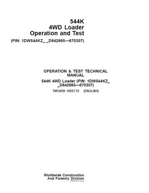 John Deere 544K 4WD Loader Operation Test Technical Service Manual PIN 1DW544KZ_ _D642665-670307
