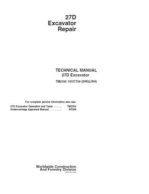 JOHN DEERE 27D EXCAVATOR TECHNICAL REPAIR MANUAL (TM2356)