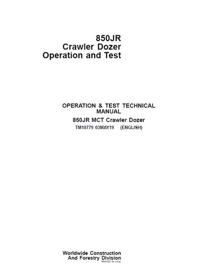 JOHN DEERE 850JR CRAWLER DOZER MCT OPERATION AND TEST TECHNICAL MANUAL (TM10779)