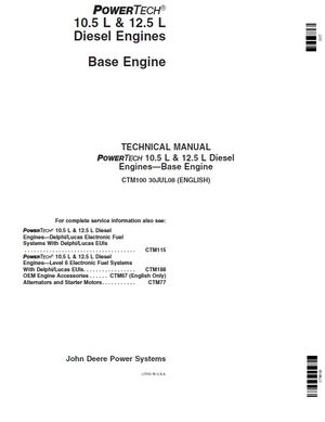 JOHN DEERE POWERTECH 10.5L 12.5L DIESEL ENGINES BASE ENGINE REPAIR COMPONENT TECHNICAL MANUAL CTM100