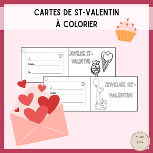 Cartes de St-Valentin à colorier