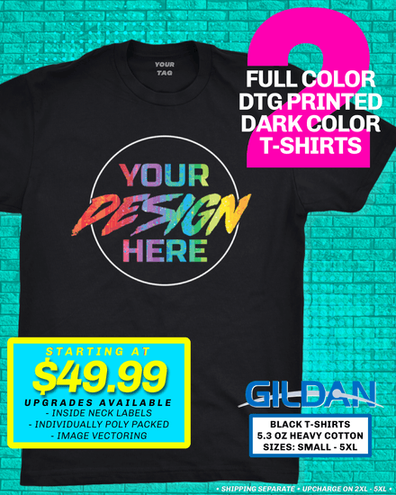 2 FULL COLOR DTF PRINTED DARK T-SHIRTS