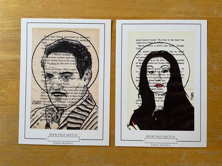 ADDAMS FAMILY - Gomez &amp; Morticia - 5x7 Book Page Sketch Print Set