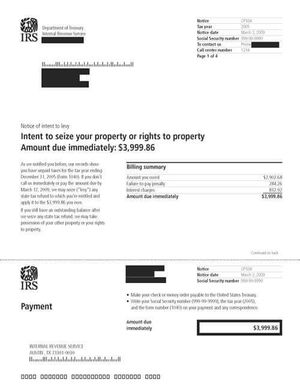 IRS Notice of Intent to Levy Final Notice of Intent to Levy – Letter 1058 or Notice LT 11