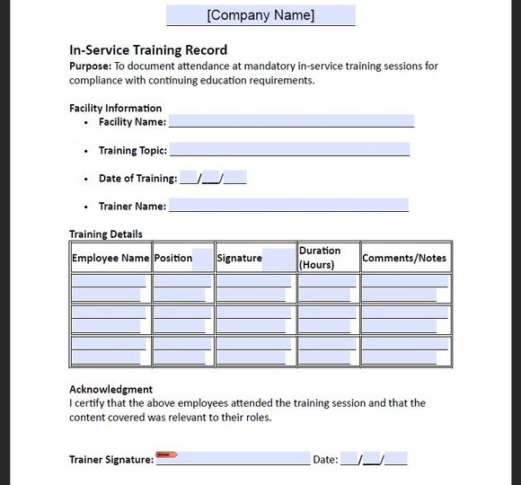 In-Service Training Record