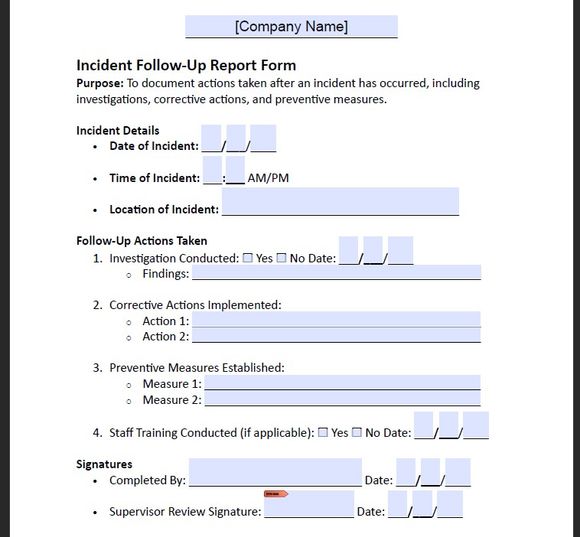 Incident Follow-Up Report Form