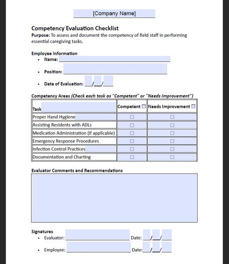 Competency Evaluation Checklist