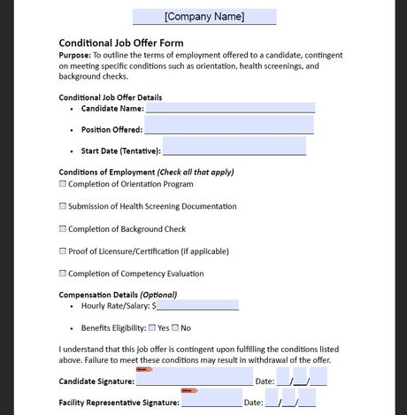Conditional Job Offer Form