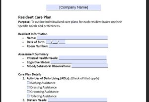 Resident Care Plan Form