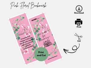 Pink Floral Bookmark for Instant Download
