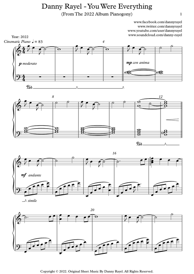 Danny Rayel - You Were Everything (Piano Sheet Music)