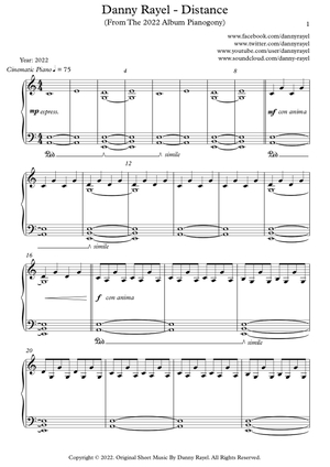 Danny Rayel - Distance (Piano Sheet Music)