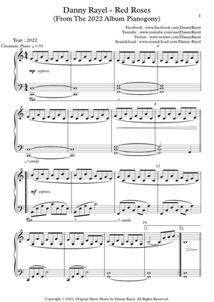 Danny Rayel - Red Roses (Piano Sheet Music)