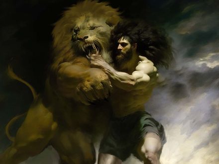 Samson fights a Lion
