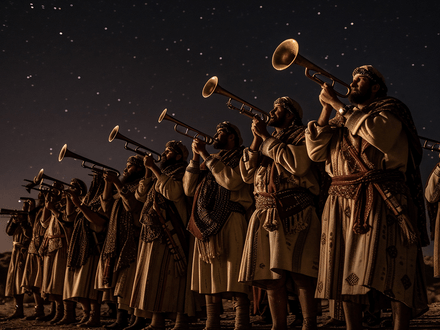 Gideon&#x27;s army, trumpets at night