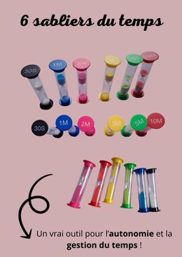 Lot de 6 sabliers colorés – Un outil ludique pour apprendre à gérer le temps !