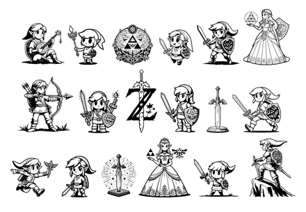 Bundle Files Digital Files Digital Art Zelda Link Princess Zelda Cut Files Clipart SVG PNG PDF