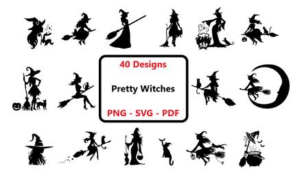 Bundle Files Digital Files Bundle Witch Halloween Pretty Witches Cut Files Clipart SVG PNG PDF