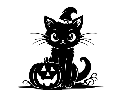Picture Digital File Digital Art Halloween Cute Black Cat With Pumpkin Cut Files Clipart SVG PNG PDF