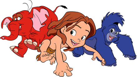 Picture Digital File Digital Art Young Tarzan With Friends Terk Tantor Cut File Clipart SVG PNG PDF
