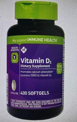 Vitamin D3, 125 mcg 5000 IU Soft gels, 400 ct.