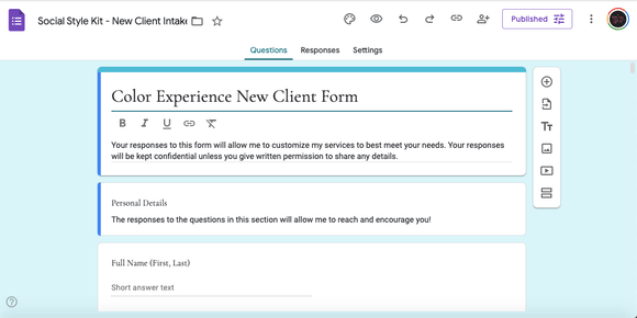 New Client Intake Google Form
