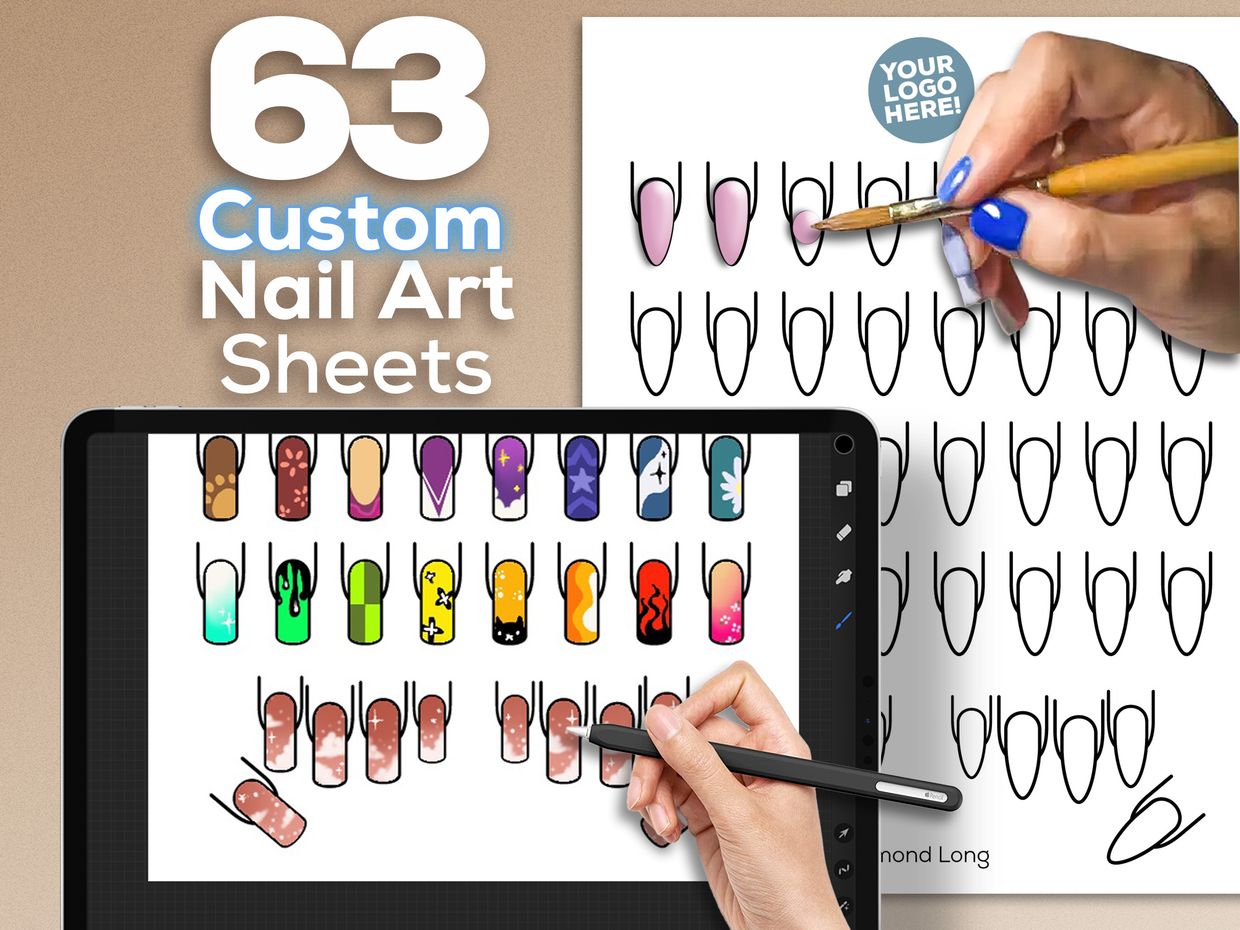 Custom Nail Drawing Custom Printable & Digital Nail Art Practice Sheets, Acrylic Nails ...