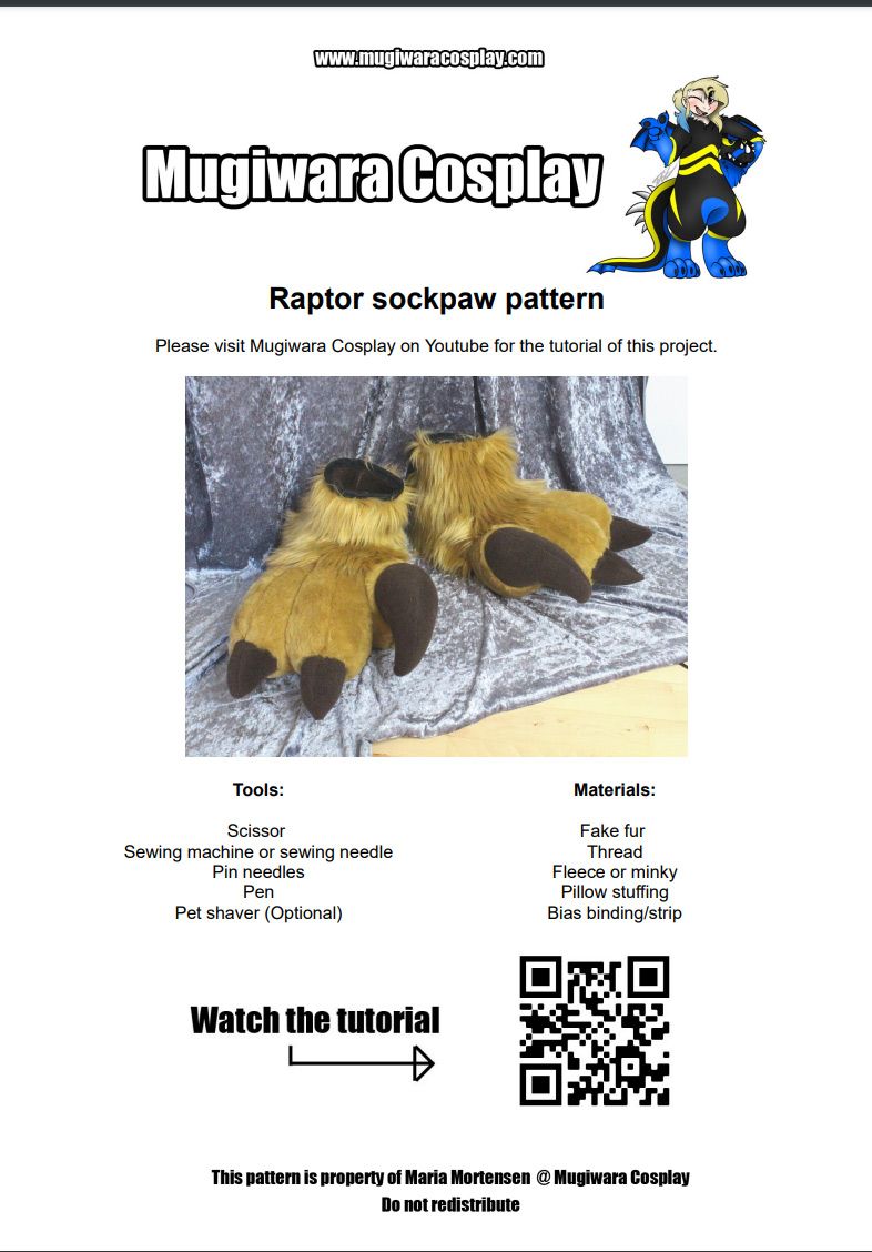 DIGITAL Raptor Sock Paw Hooves Pattern for Fursuits - PDF Download