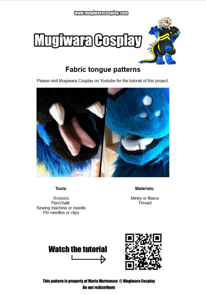 DIGITAL Fabric Tongue Patterns for Fursuits, 7 Shapes - PDF Download