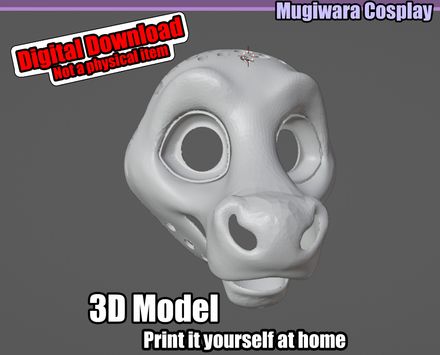 Cow 3D-model STL Fursuit Head Base for 3D-printing 
