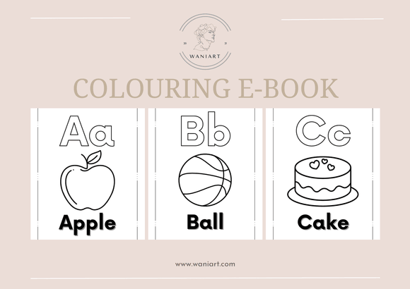 Alphabet, Fruits, Vegetables and Animals Colouring E-Book