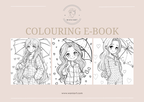 Cute Girl Spring Rain Colouring E-Book
