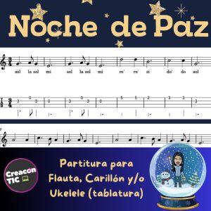 "Noche de Paz" Partitura para flauta, carillón y/o Ukelele (con tablatura) y base
