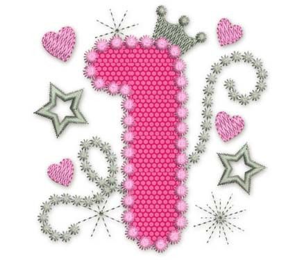 Bithday Number 1 Pink Applique Machine Embroidery Design HB001