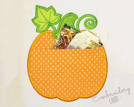 Pumpkin Real Pocket Applique Machine Embroidery Design ITH026