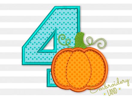 Number 4 Pumpkin Machine Embroidery Design Applique TG027