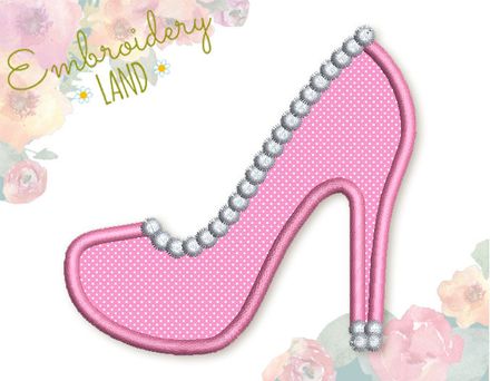 High Heel Pearl Stitch Women&#x27;s shoes Applique Machine Embroidery Design GRL015