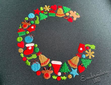 Christmas Letter C New Year Machine Embroidery Design CHR104