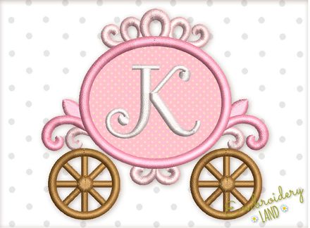 Princess Carriage Monogram Applique Machine Embroidery Design GRL018