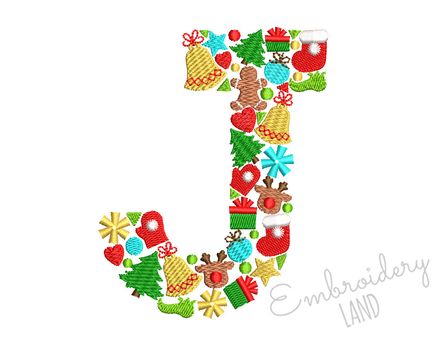 Christmas Letter J Machine Embroidery Design CHR100