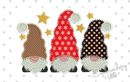 Three Gnomes Applique Machine Embroidery Design DE087