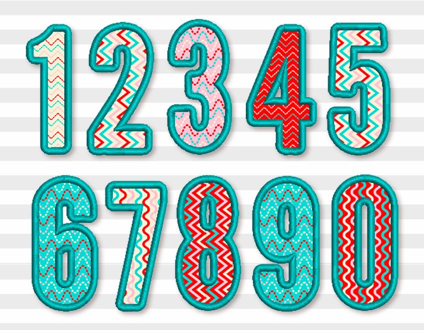 Narrow Applique Numbers Machine Embroidery Designs Set 4 sizes BS014