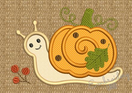 Cute Pumpkin Snail Applique Machine Embroidery Design TG029