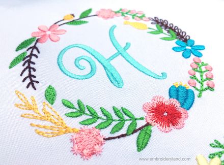 Flower Monogram Frame Machine Embroidery Design FF023