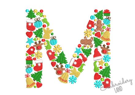 Christmas Letter M New Year Machine Embroidery Design CHR108