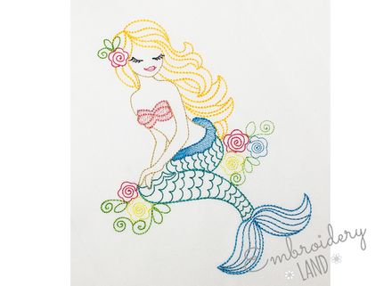 Beautiful Mermaid Colorwork Sketch Embroidery Design DE052